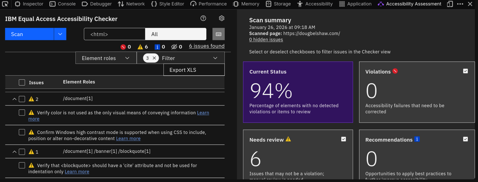 Screenshot of the IBM Equal Access Accessibility Checker