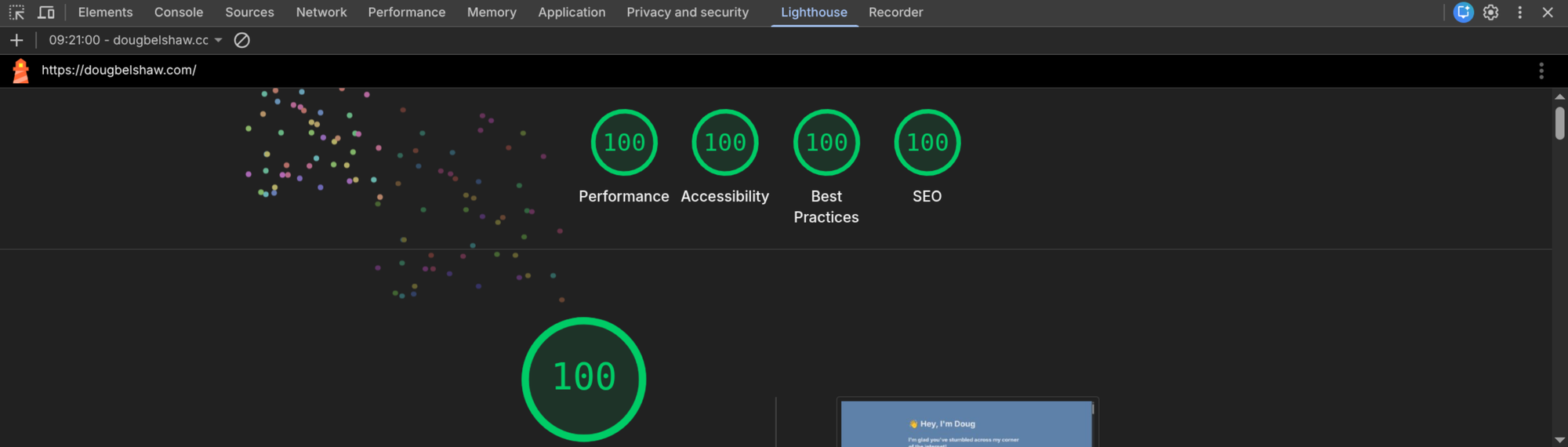 Screenshot of Lighthouse score in Chrome