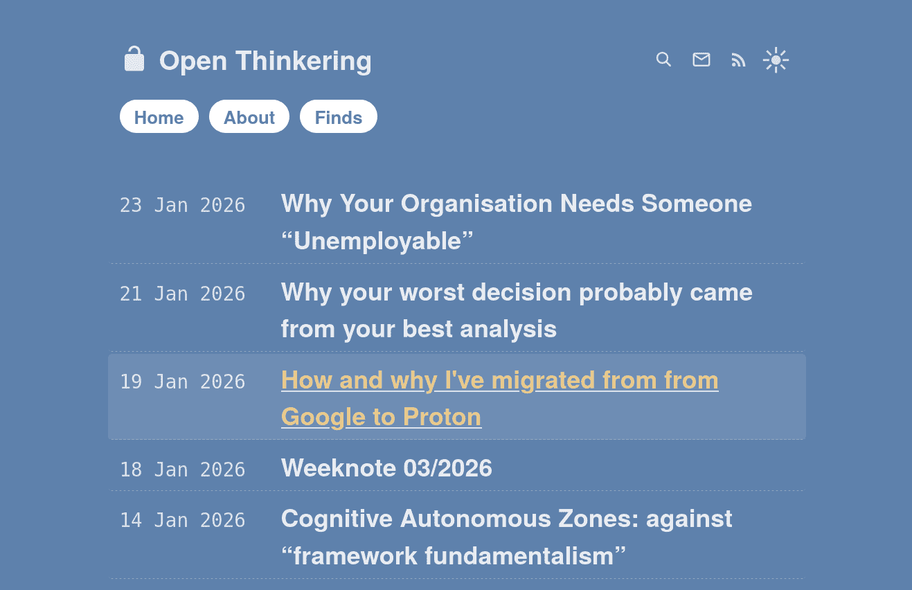 Screenshot of Open Thinkering with updated theme