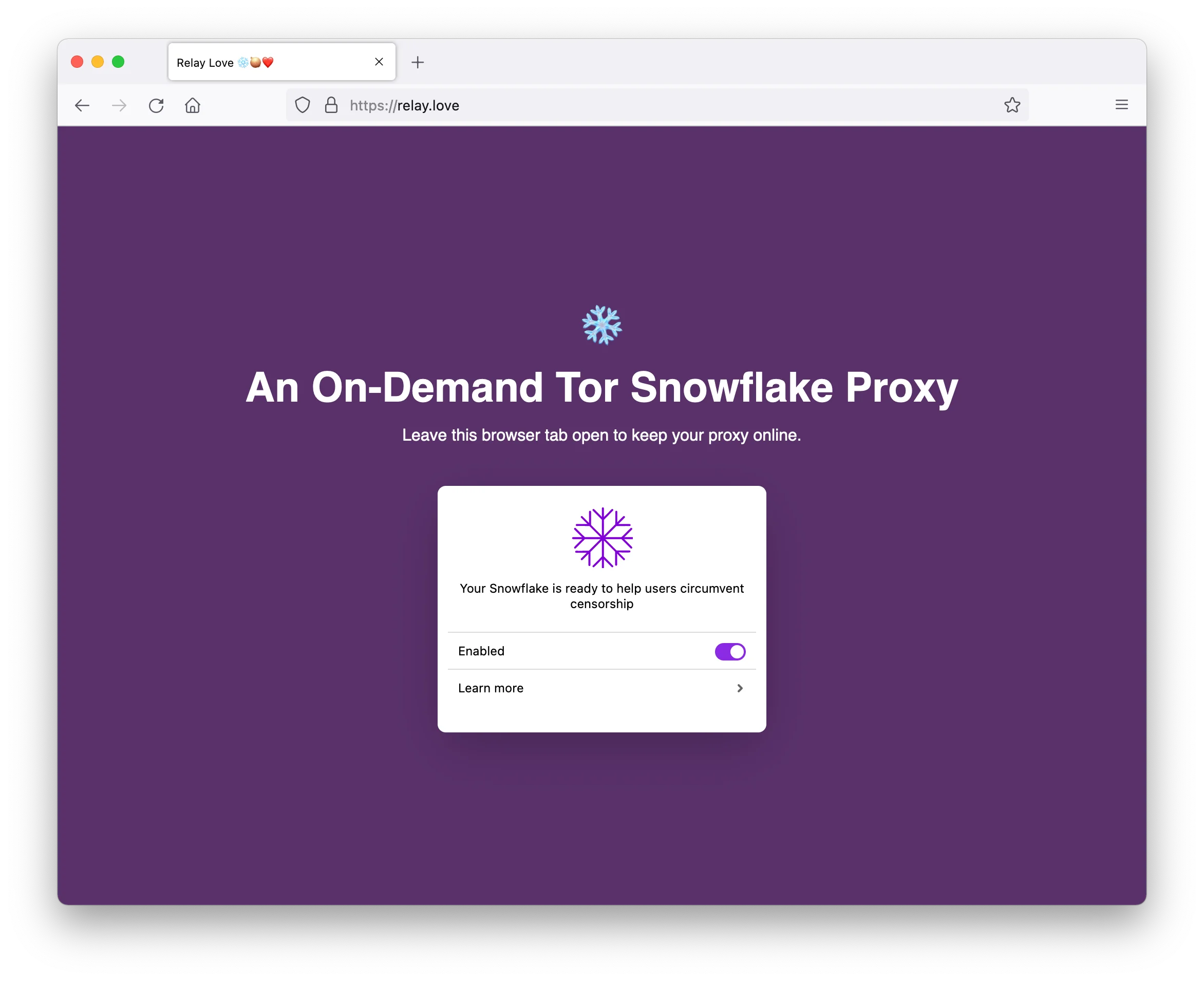 A web page mockup showing the Tor Snowflake Proxy