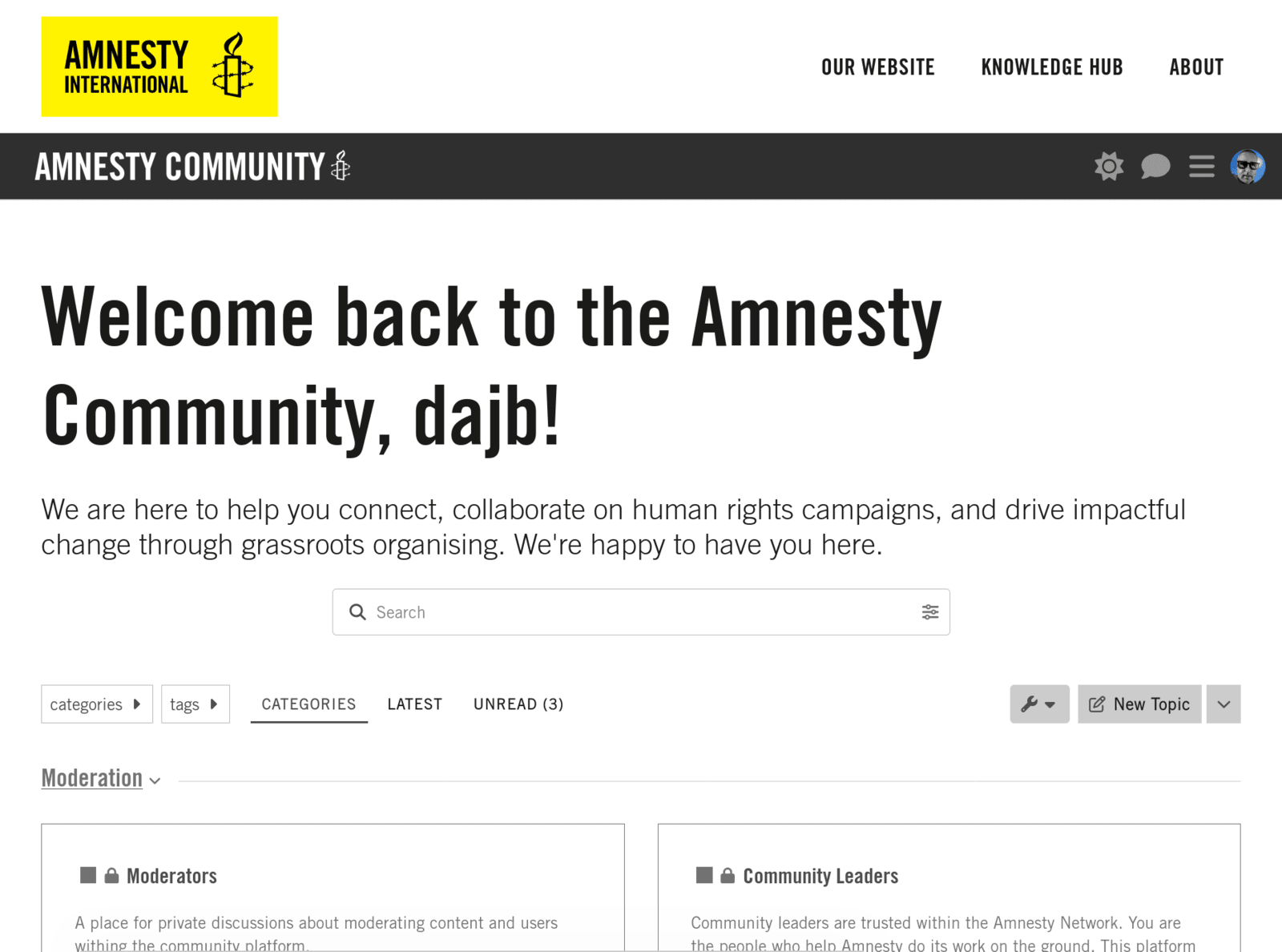 A screenshot of the Amnesty Community