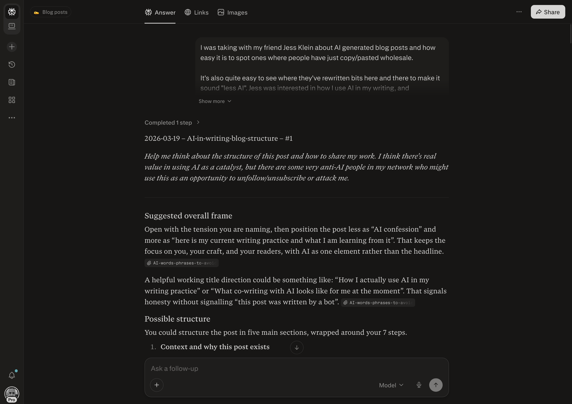 A screenshot showing the Perplexity web app