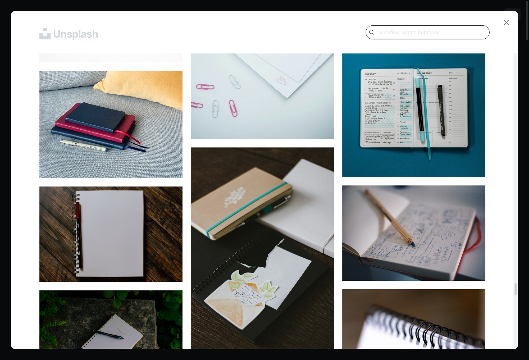 Screenshot of images on Unsplash