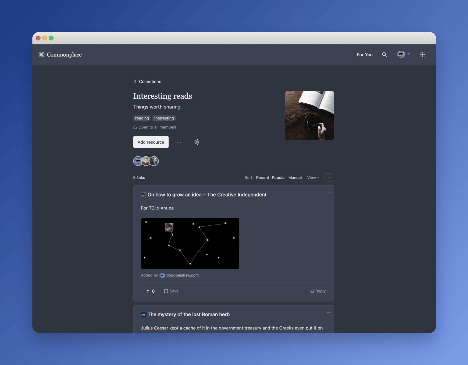 Screenshot of a collection