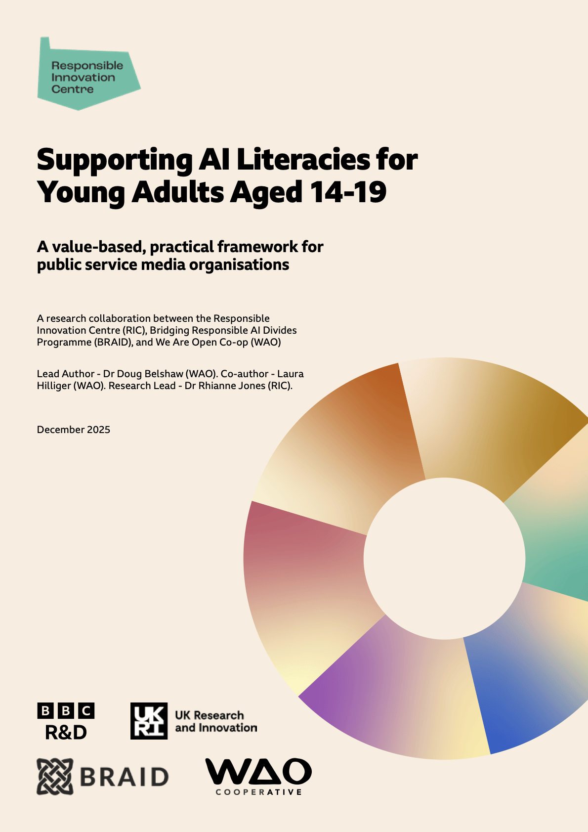 Front cover of the report: "Supporting AI Literacies for Young Adults Aged 14-19"