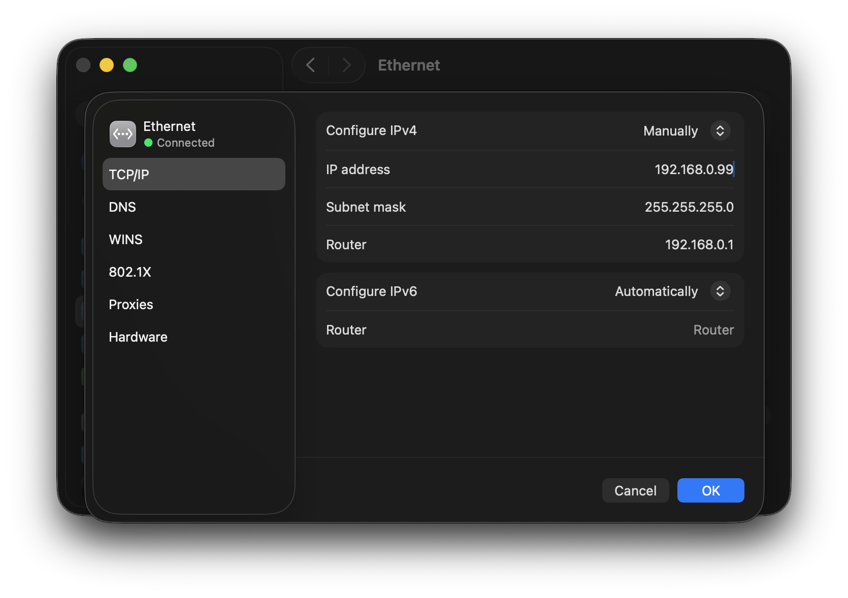 Screenshot of macOS network settings