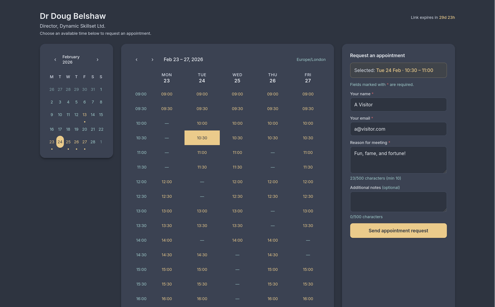 Screenshot of 'Scheduler' from the visitor's point of view