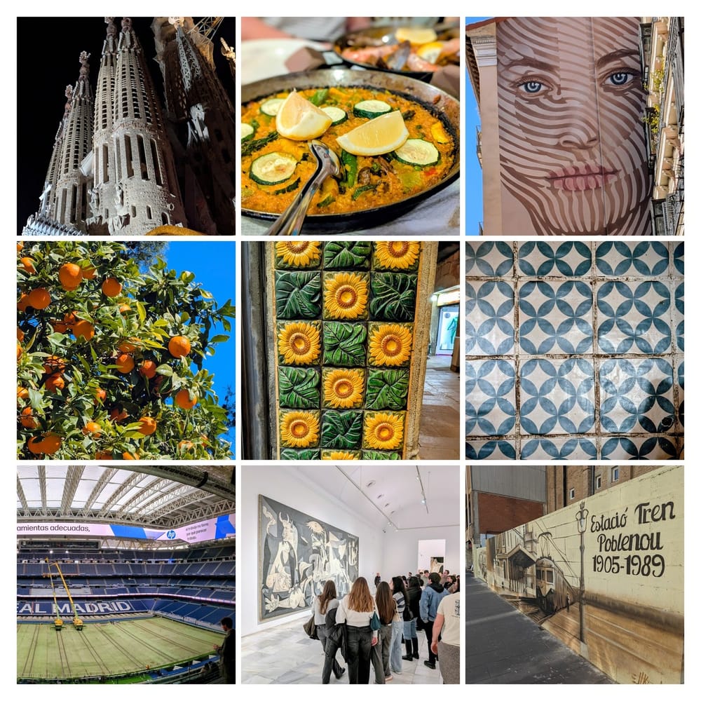 Collage of photos from Barcelona and Madrid