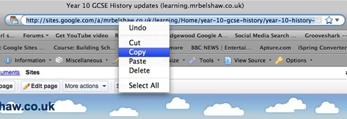 Google Sites - copy announcements page URL