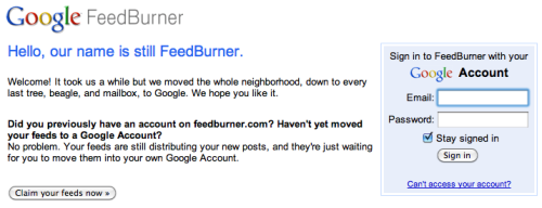 Feedburner login page