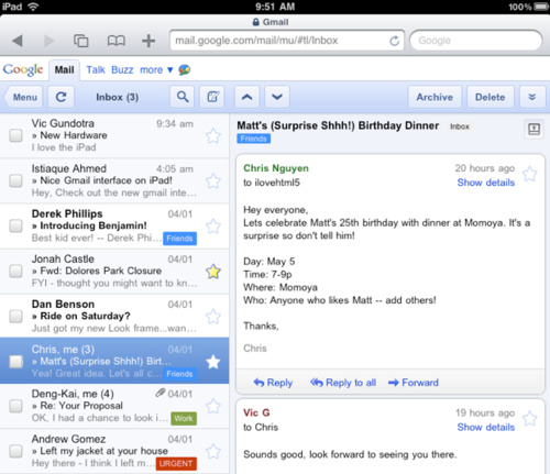 GMail for iPad