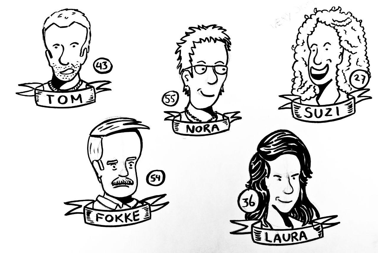 Personas created by Doing the work with Post-it notes, Bibliotheekservice Fryslân staff and illustrated by Edward Kobus