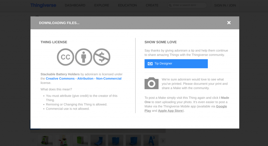 Thingiverse CC licensing