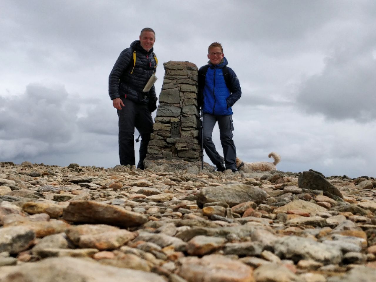 Ben and me at the top of Helvellyn with random dog in background (courtesy of the timer on my smartphone, hence the angle!) 