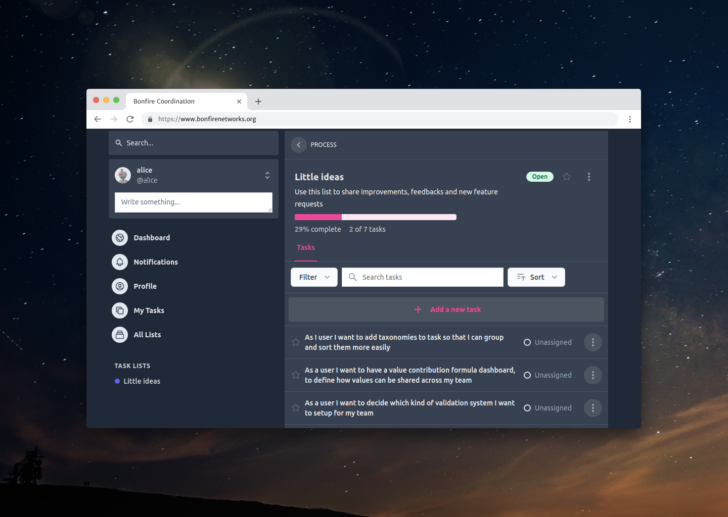 Screenshot of Bonfire Coordination extension