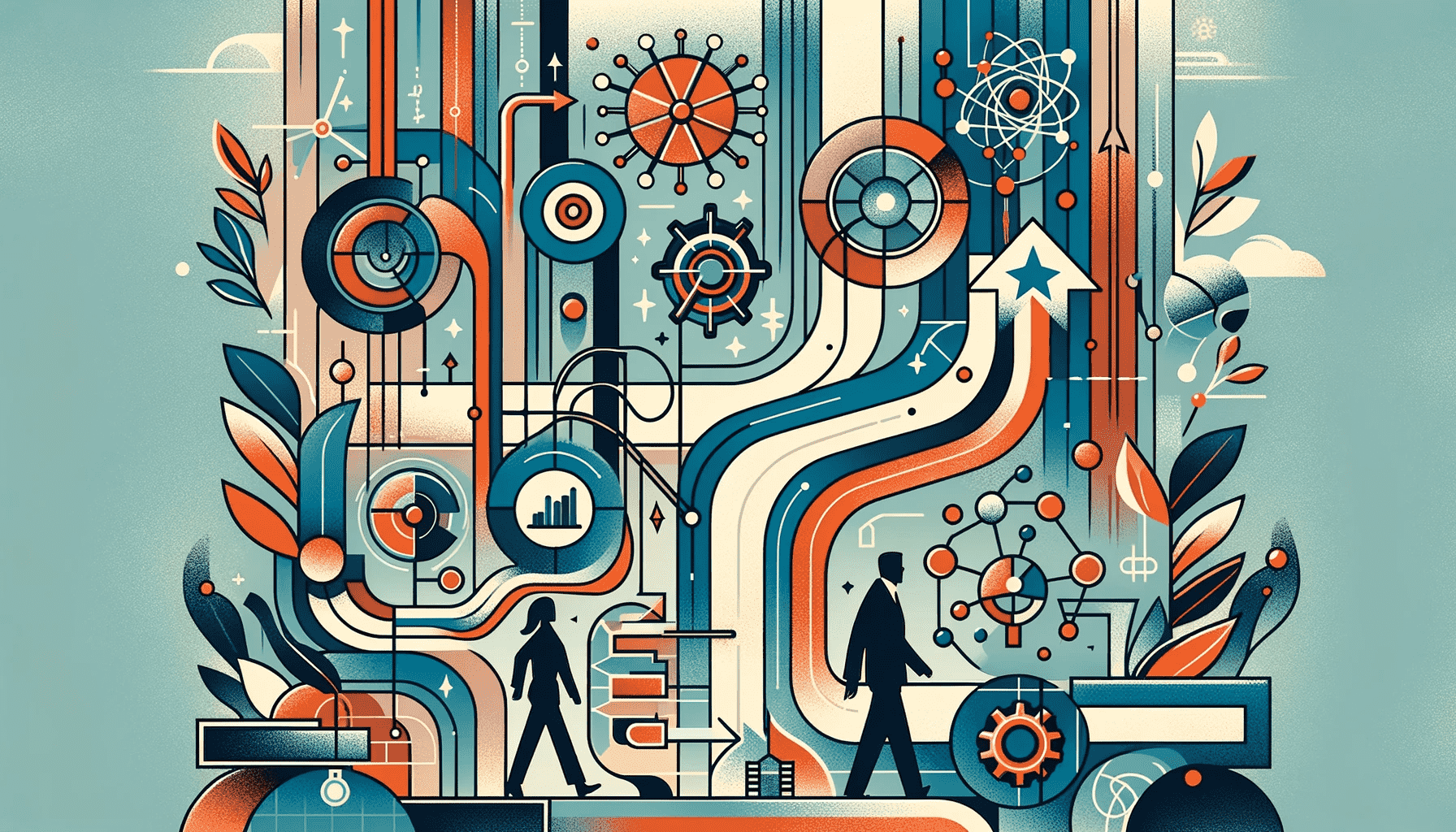 Image created by DALL-E 3: Abstract illustration inspired by a blog post about a career journey through various sectors including education, technology, and consultancy.