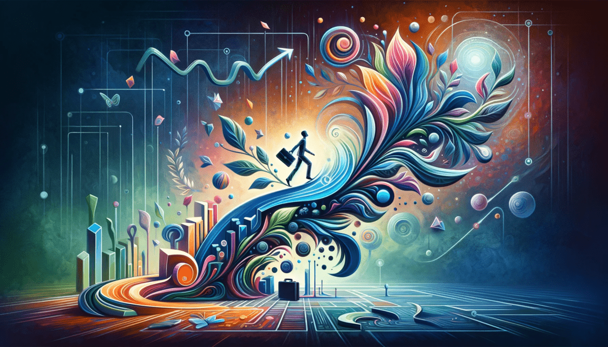 A DALL-E 3 created image conveying the concept of growth and preparedness for new challenges through its use of abstract forms and a vibrant colour scheme, representing learning and intellectual development.