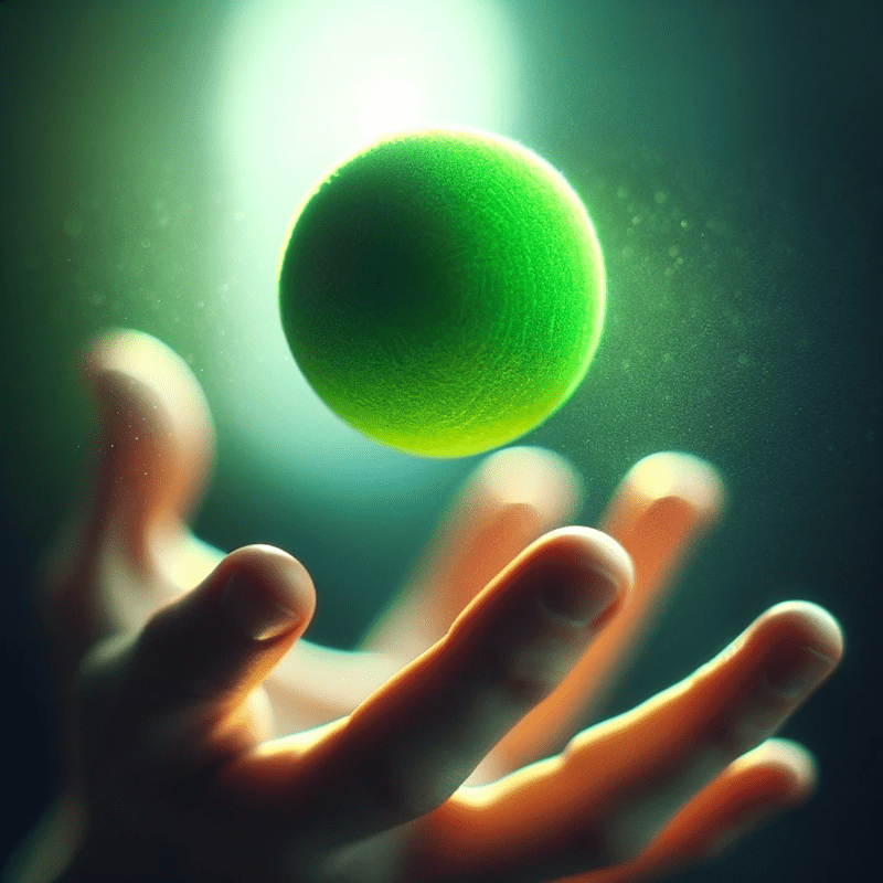 A green ball, representing the 'E' ball of the BECM juggler isophor.
