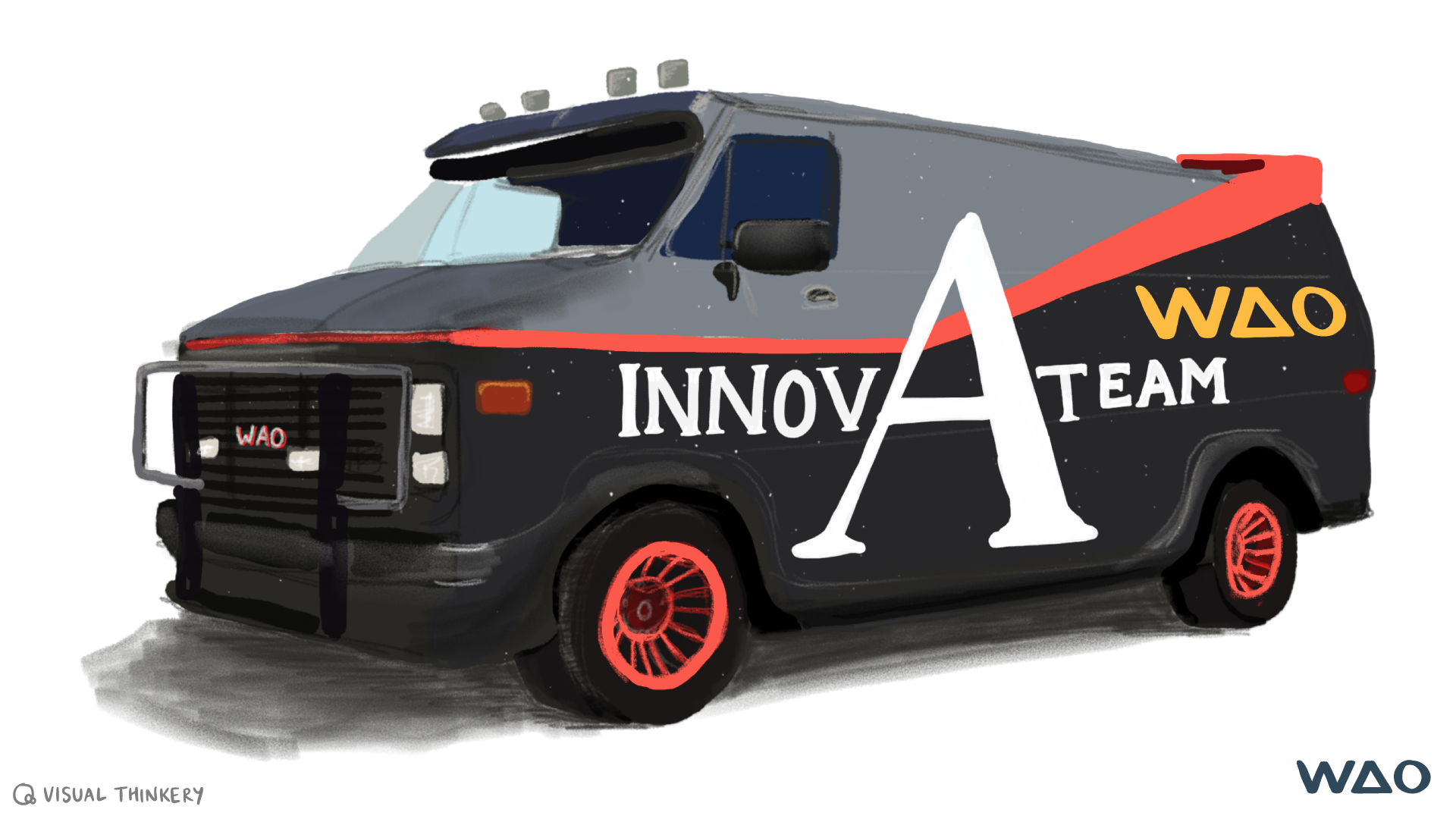 A Team van with "InnovAteam" and the WAO logo on the side