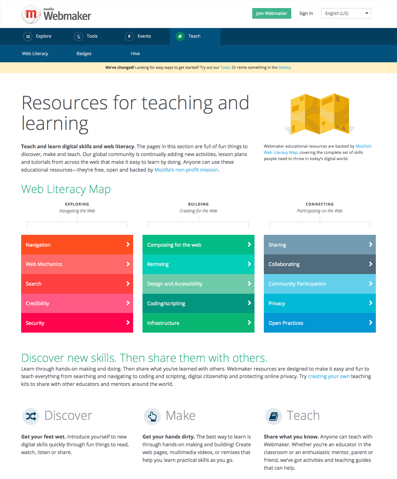 Screenshot of Mozilla's Webmaker resources section