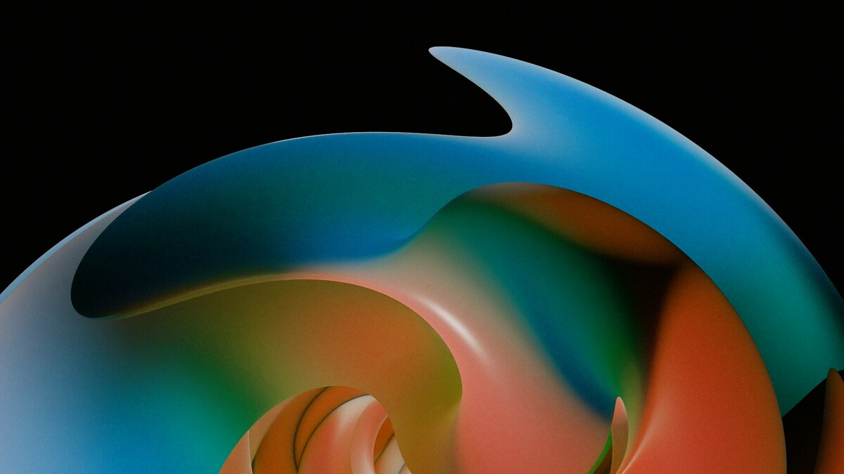 An abstract image with a black background, vaguely reminiscent of the Firefox logo